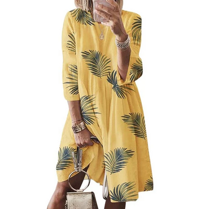 Retro print O-neck print dress women apparel & accessories