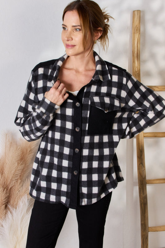 Hailey & Co Full Size Plaid Button Up Jacket Dresses & Tops