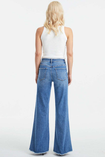 BAYEAS Full Size High Waist Button-Fly Raw Hem Wide Leg Jeans Bottom wear