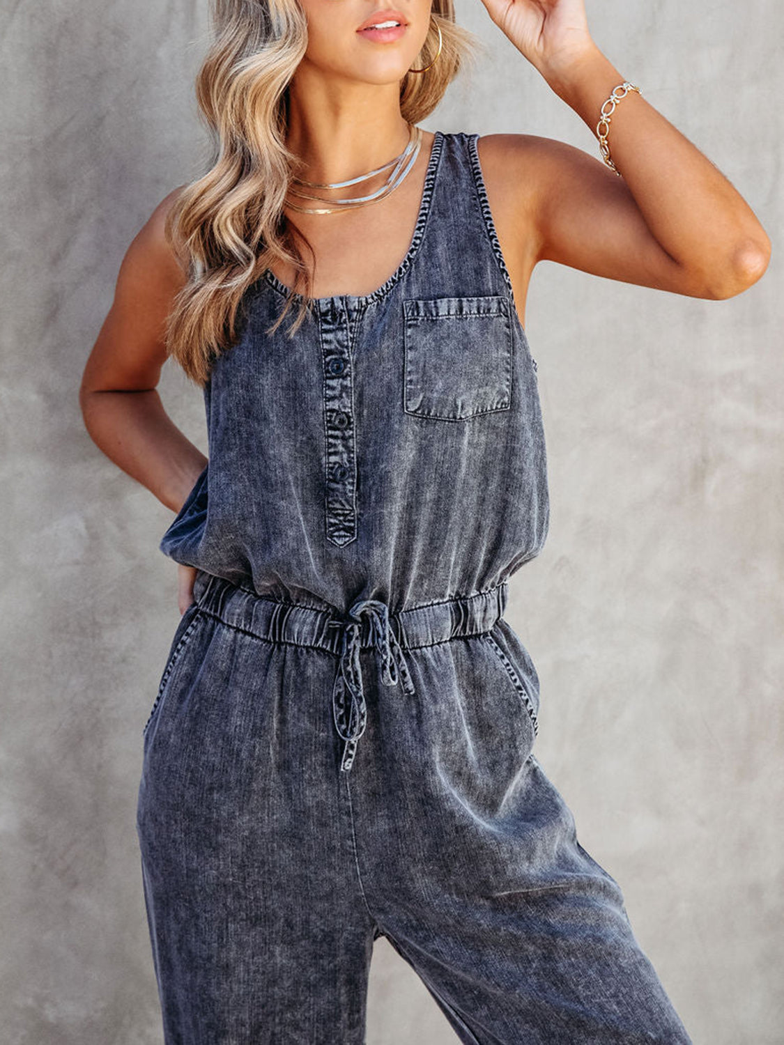 Drawstring Waist Sleeveless Jumpsuit apparel & accessories