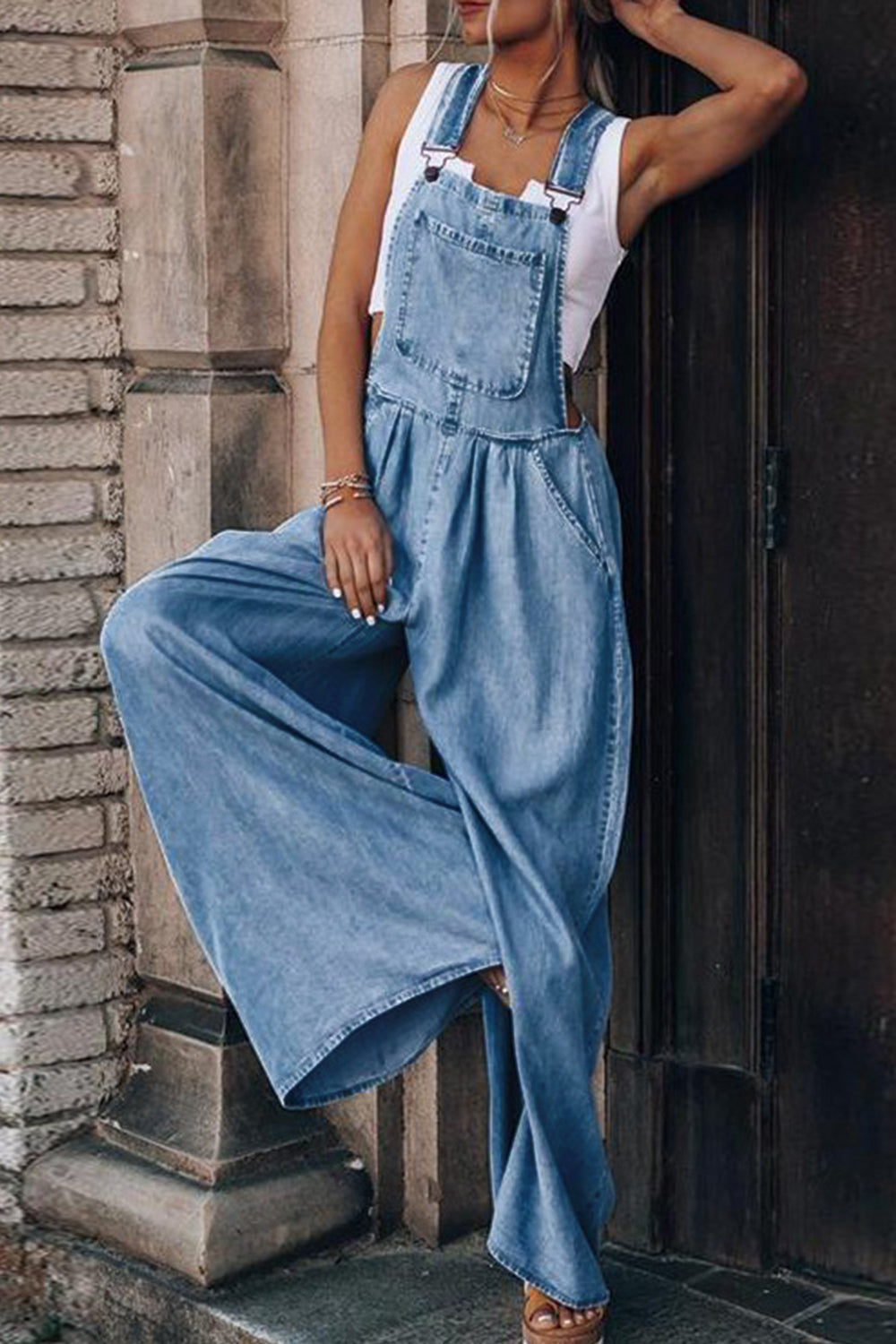 Distressed Wide Leg Denim Overalls apparel & accessories