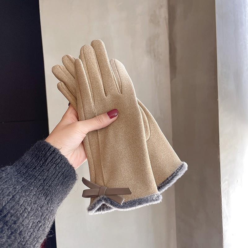 Warm Gloves Winter Women's Cute Bow Fleece-lined Thickened apparels & accessories