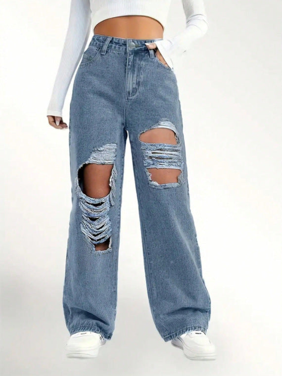 European And American Fashion Ripped High Waist Jeans apparels & accessories