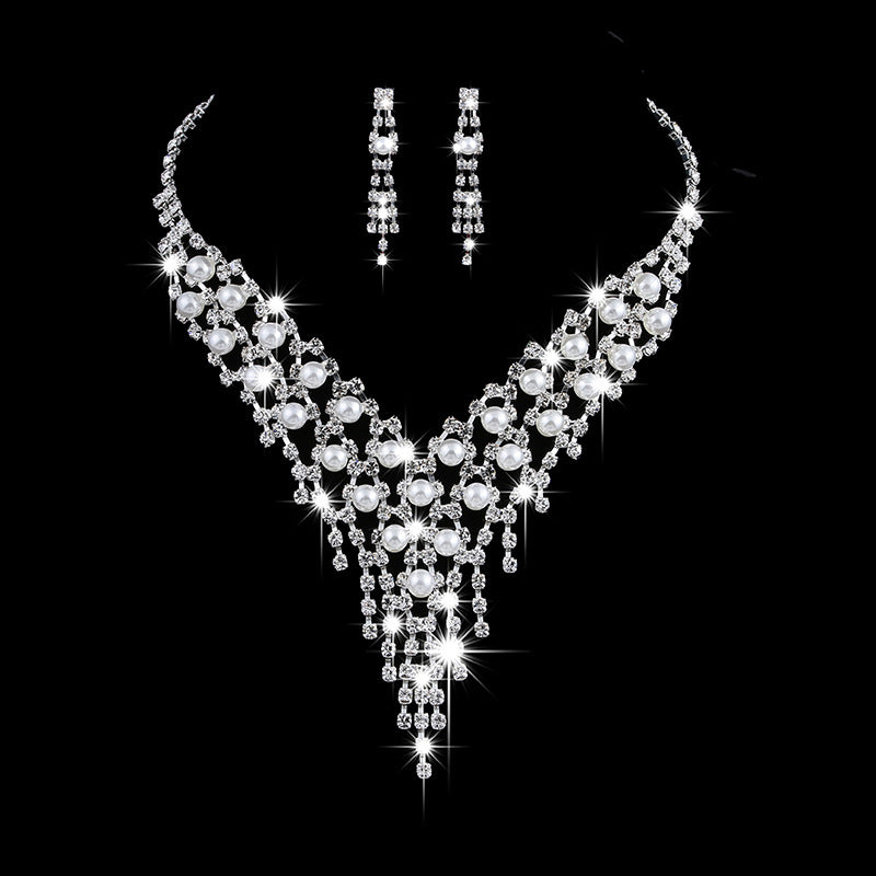 fashion OL bridal jewelry set, claw chain earrings, Pearl Rhinestone Necklace 465 Jewelry
