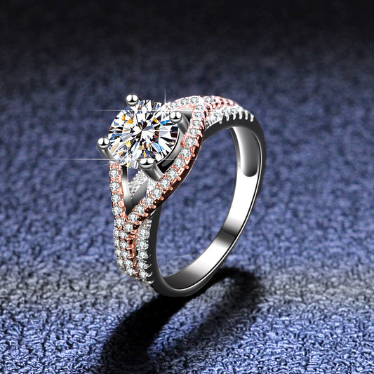 Mosan Diamond  Female Silver Ring Gold Exaggerated Two Colors Jewelry