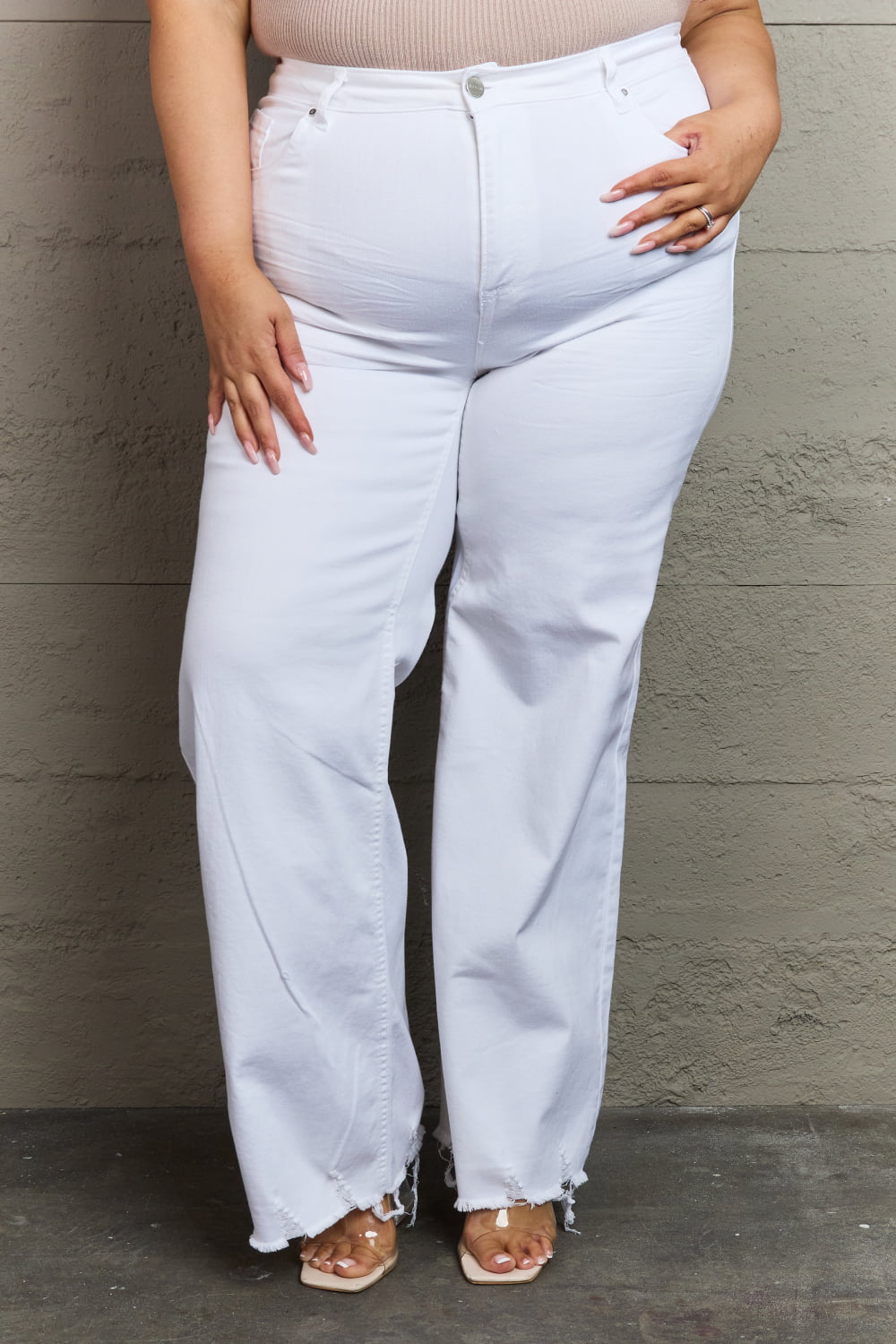 RISEN Raelene Full Size High Waist Wide Leg Jeans in White Bottom wear