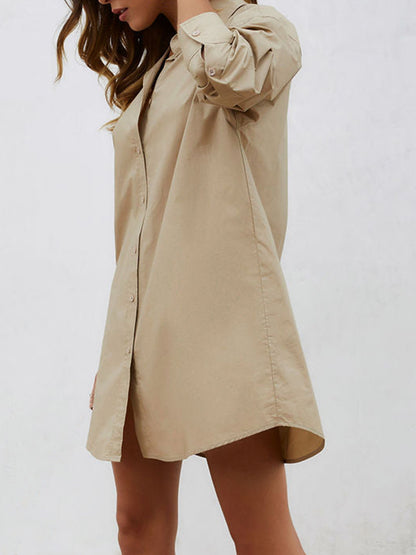 Button Up Long Sleeve Mini Shirt Dress apparel & accessories