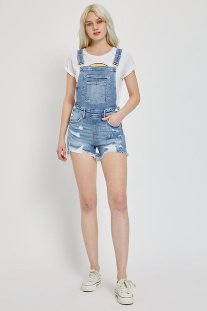 RISEN Distressed Raw Hem Denim Overalls Bottom wear