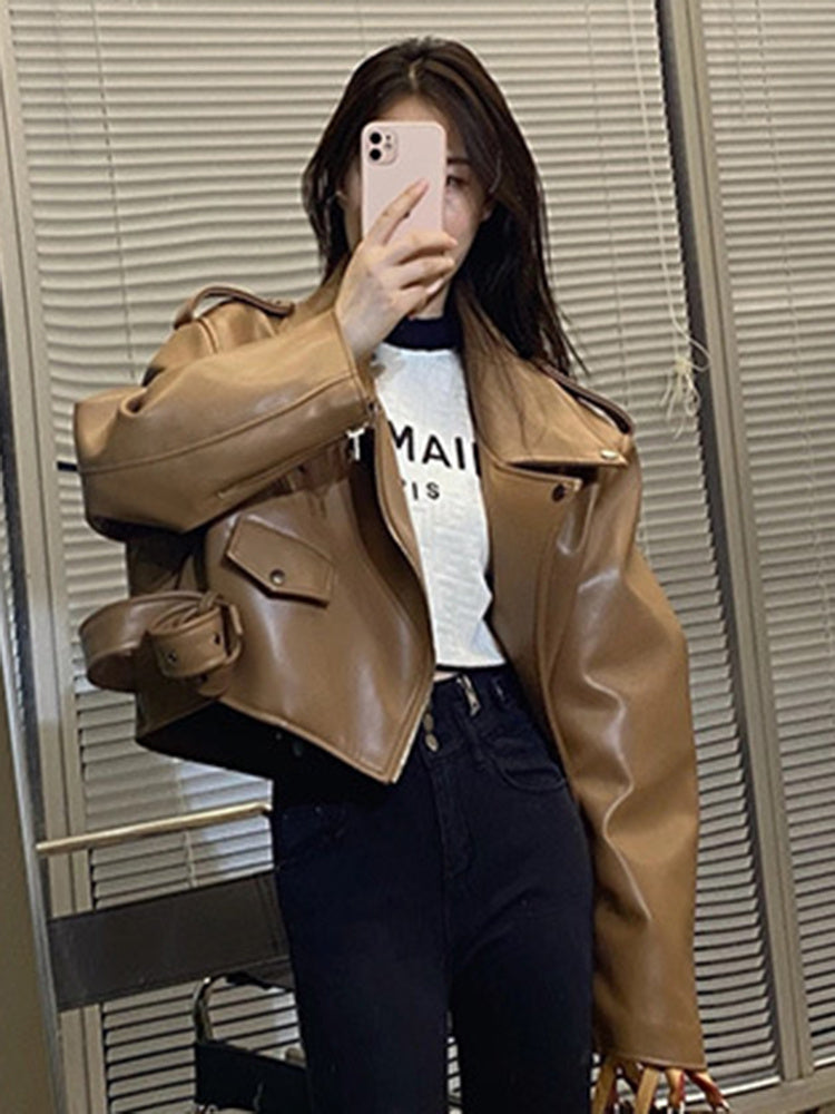 Fashion Brown Motorcycle Leather Coat Women apparel & accessories
