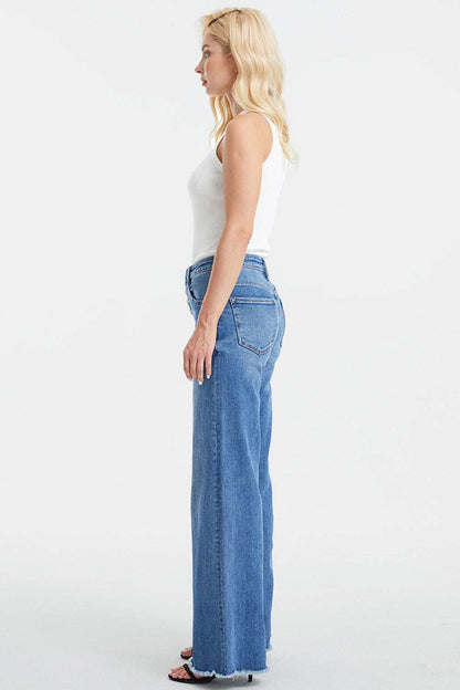 BAYEAS Full Size High Waist Button-Fly Raw Hem Wide Leg Jeans Bottom wear