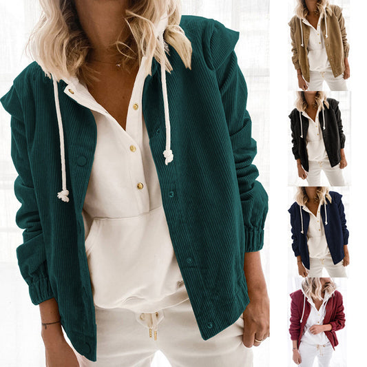 Simple Solid Color Corduroy Cardigan Casual Long Sleeve Jacket apparel & accessories