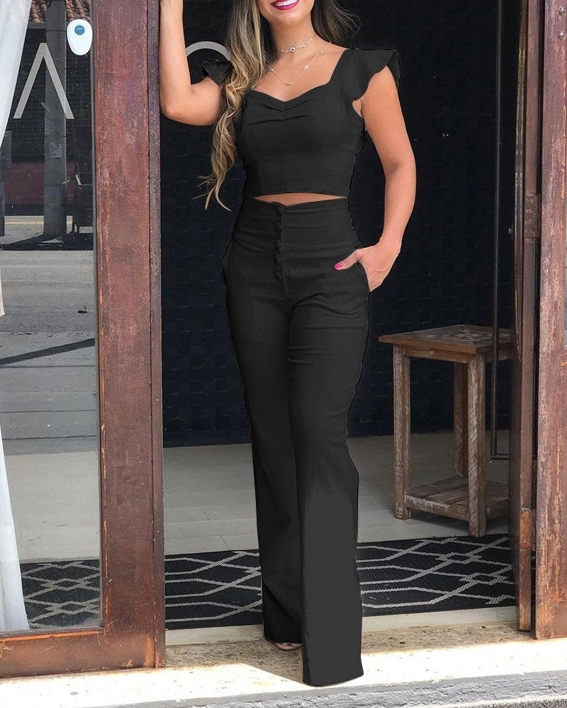 Slim Blouse And High Waist Long Pants Temperament Suit Women apparel & accessories