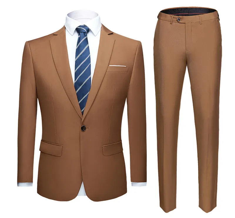 Solid Color Two-piece Plus Size Men's Suit men's clothing