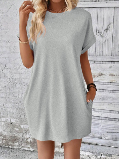 Round Neck Short Sleeve Mini Dress Dresses & Tops