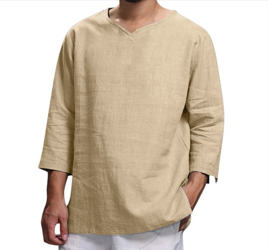 Loose Casual V-neck Top Pullover Shirt men's clothing