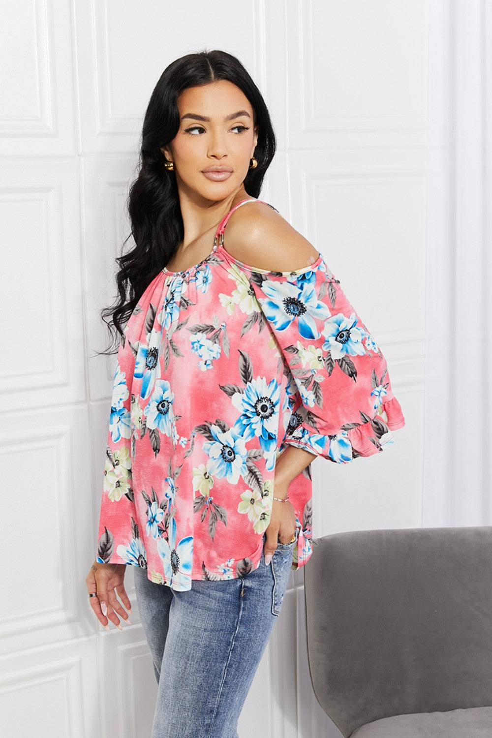 Sew In Love Full Size Fresh Take  Floral Cold-Shoulder Top Dresses & Tops