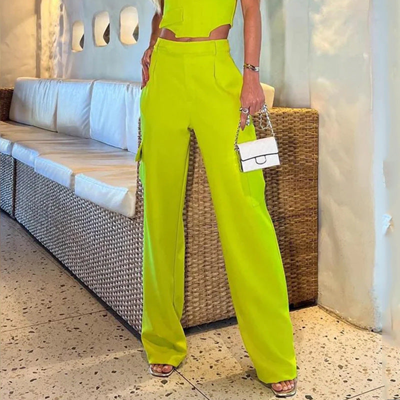 Women's Loose Fitting Straight Leg Pants Solid Color Two-piece Set apparel & accessories