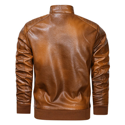Stand-up Collar Leather Jacket With Pockets apparels & accessories