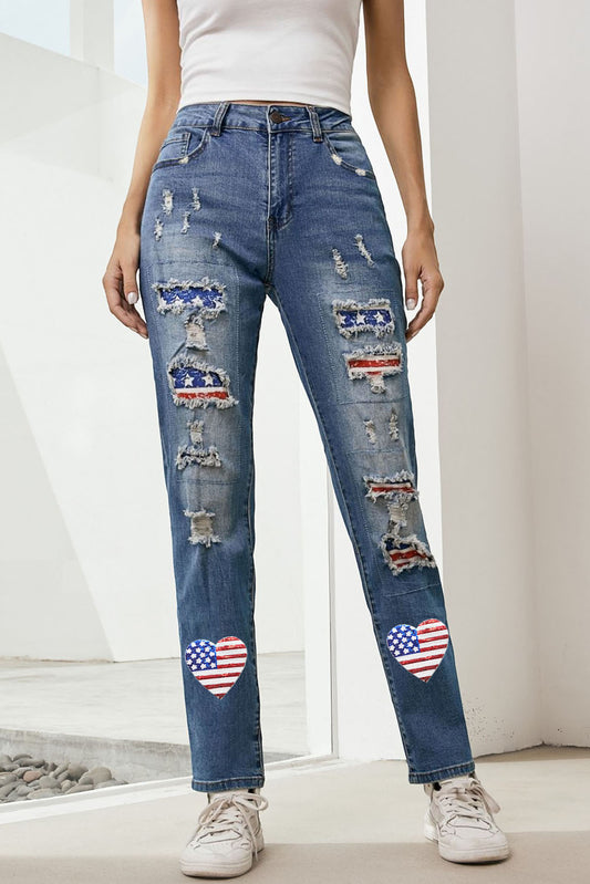 US Flag Distressed Straight Jeans apparel & accessories