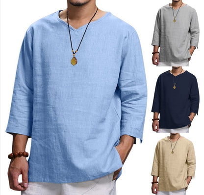 Loose Casual V-neck Top Pullover Shirt men's clothing