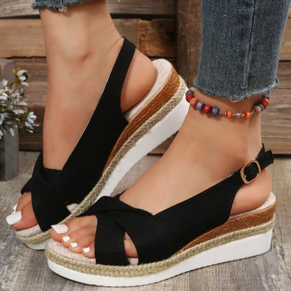 European And American Ladies Sandals Plus Size Cross Wedge Sandals Shoes & Bags