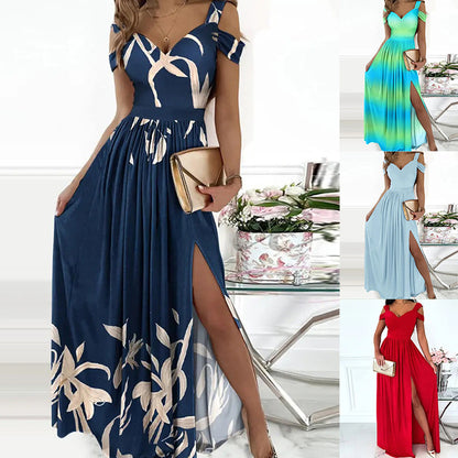 V-neck Boho Spaghetti Strap Dress Women Split Long Flowy Dresses For Party Beach apparel & accessories