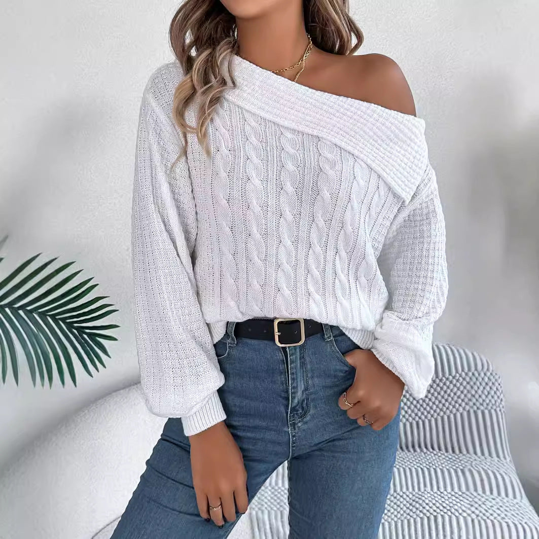 Off-the-shoulder Twist Long Sleeve Pullover apparels & accessories