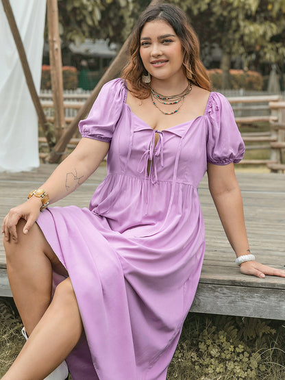 Plus Size Tie Neck Short Sleeve Dress Dresses & Tops