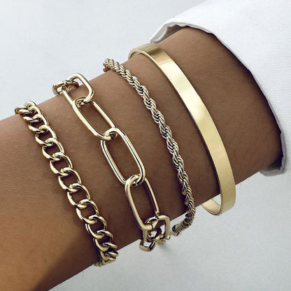 Exaggerated And Minimalist Gold Thick Chain Bracelet Set Of Four Pieces Jewelry