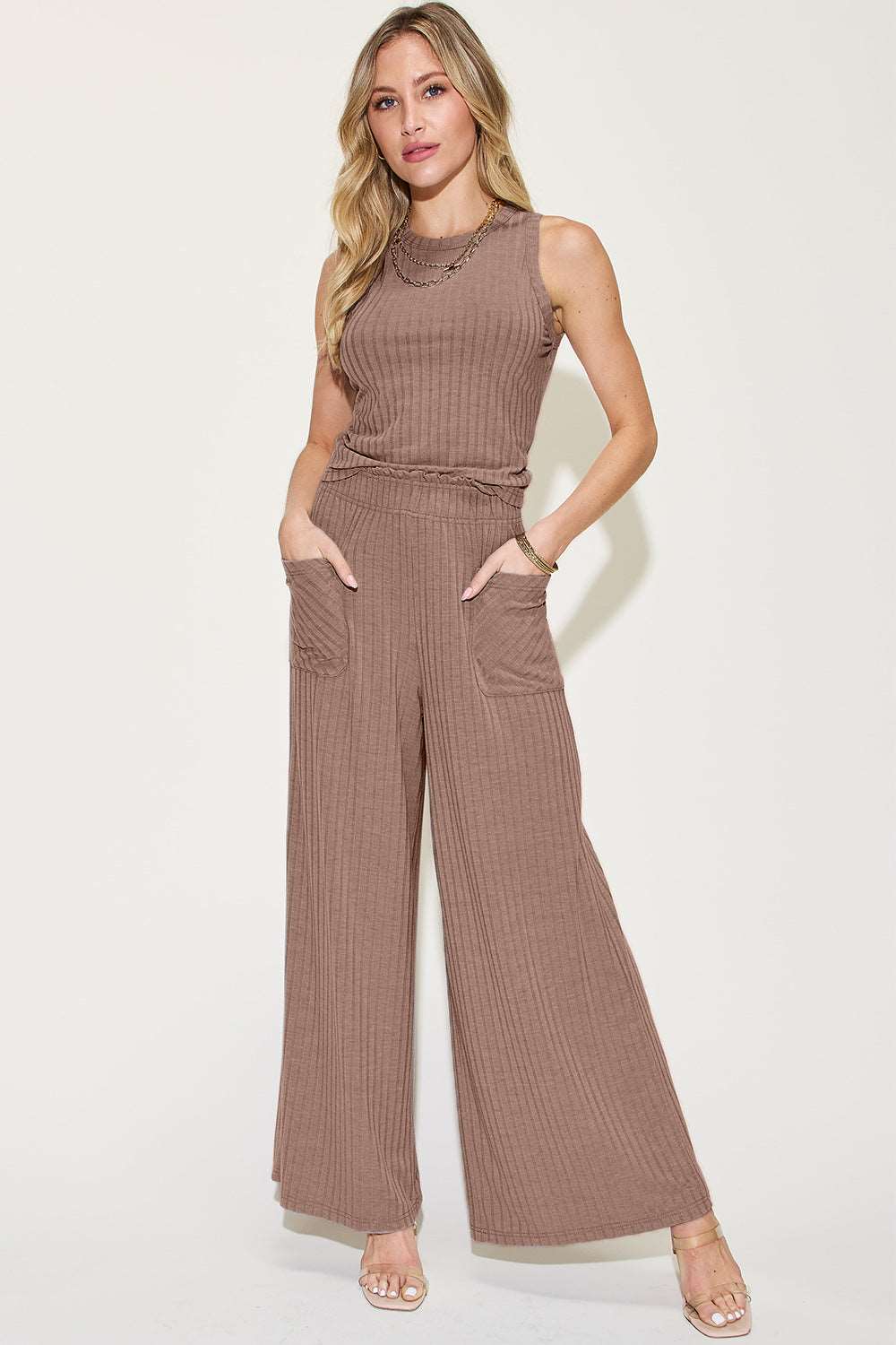 Basic Bae Full Size Ribbed Tank and Wide Leg Pants Set apparel & accessories