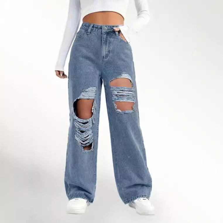 European And American Fashion Ripped High Waist Jeans apparels & accessories