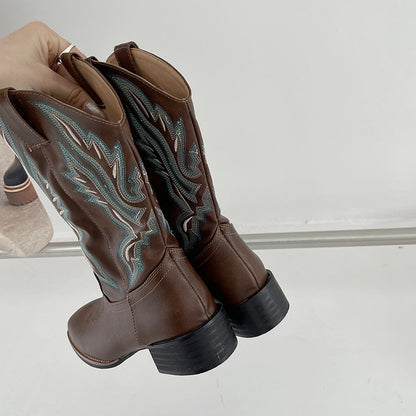 Women's Mid-calf Embroidered Martin Boots Shoes & Bags