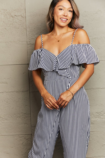 Striped Spaghetti Strap Cold-Shoulder Jumpsuit Bottom wear