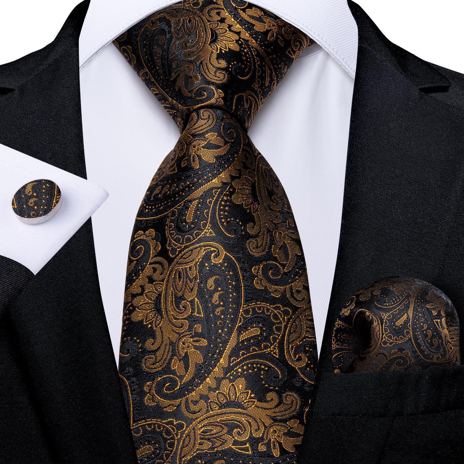 Men's Tie Luxury Black And Gold Striped Silk Woven apparels & accessories