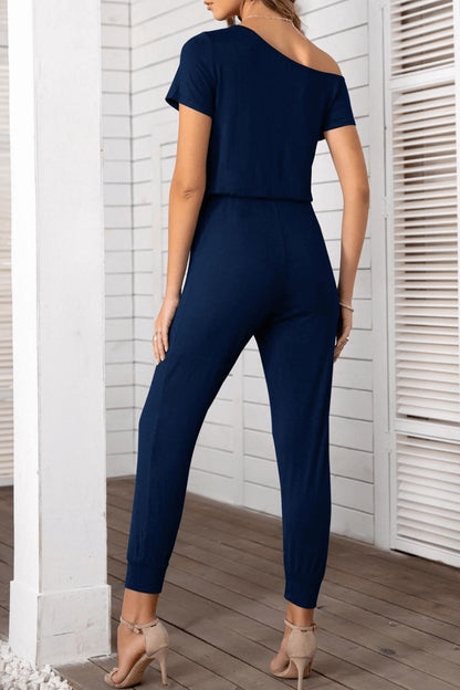 Asymmetrical Neck Short Sleeve Jumpsuit apparel & accessories