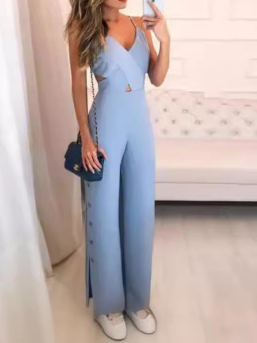 SLeeveless Hollow-out Camisole High Waist Slim Solid Color Jumpsuit apparel & accessories