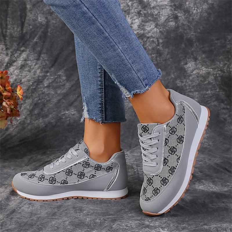 Flower Print Lace-up Sneakers Casual Fashion Lightweight Breathable Walking Running Sports Shoes Women Flats Shoes & Bags