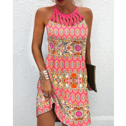 Fashion Print Dress Casual Halterneck Dresses For Women Summer Clothes apparels & accessories