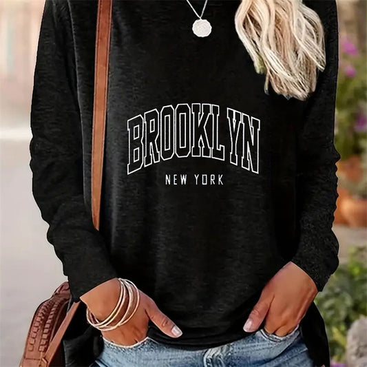 Autumn Women Casual Simple Pattern Printed Round Neck Long Sleeve T-shirt apparels & accessories