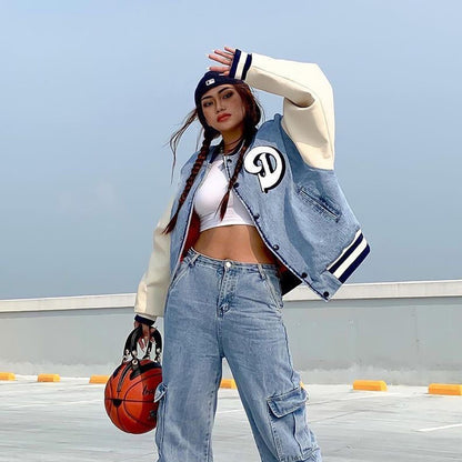 Denim Baseball Uniform Jacket apparels & accessories