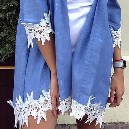 Fashion Collar Lace Denim Shirt apparel & accessories