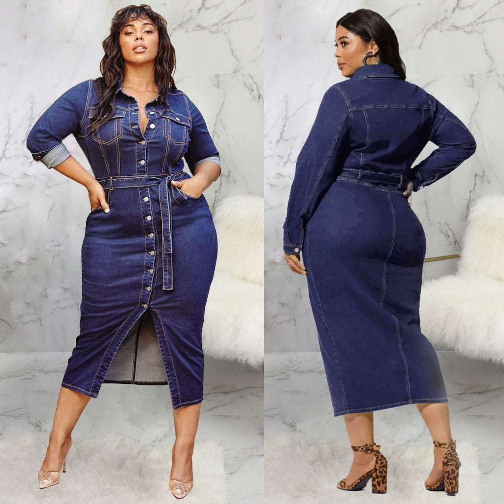 Dress Fashion Plus Size Denim Dress Women Casual, Long Sleeves apparel & accessories