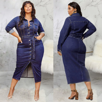 Dress Fashion Plus Size Denim Dress Women Casual, Long Sleeves apparel & accessories