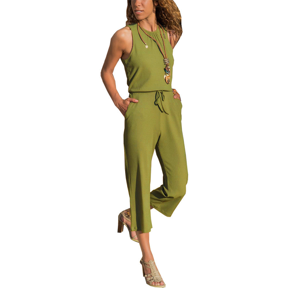 Summer European And American Round Neck Sleeveless Casual Loose Jumpsuit Women's Clothing apparel & accessories