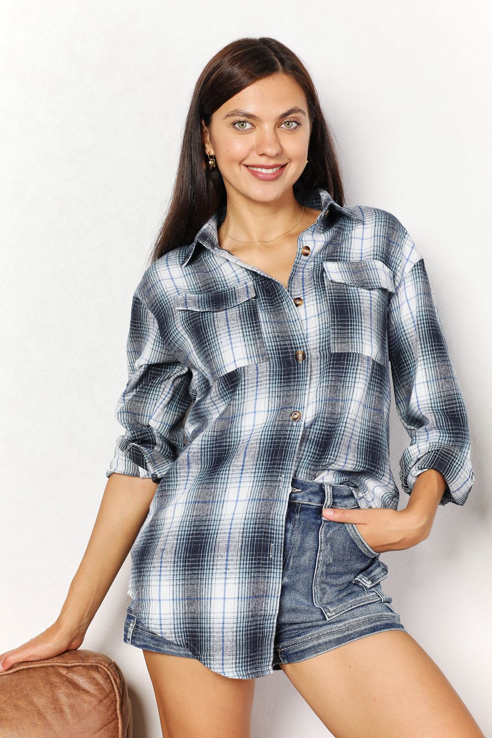 Plaid Dropped Shoulder Shirt Dresses & Tops