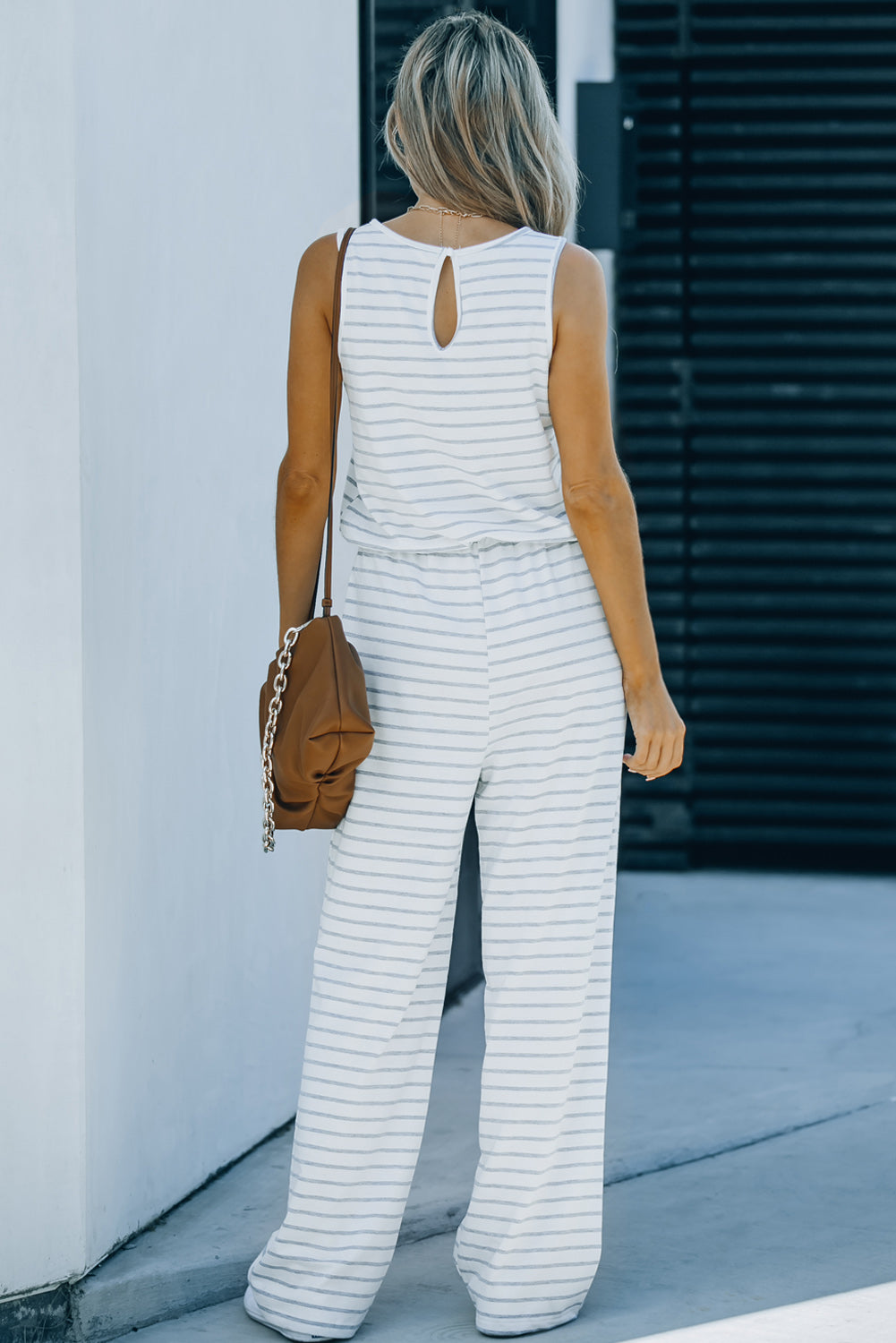 Striped Sleeveless Jumpsuit with Pockets apparel & accessories