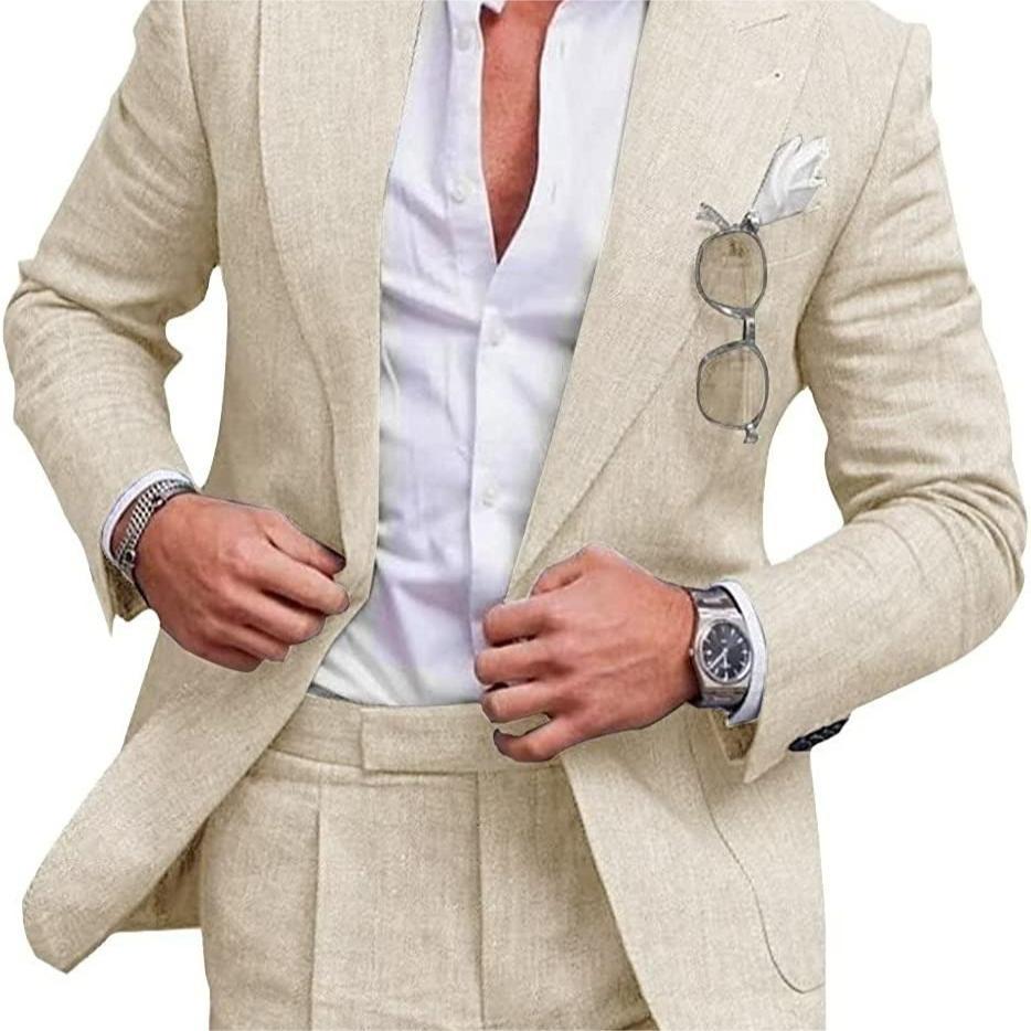 Men's Large Single Row One Button Solid Color Suit Two-piece Set apparel & accessories