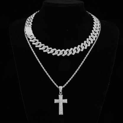 Full Diamond Cross Pendant Cuban Link Chain Jewelry