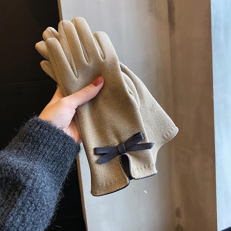 Warm Gloves Winter Women's Cute Bow Fleece-lined Thickened apparels & accessories