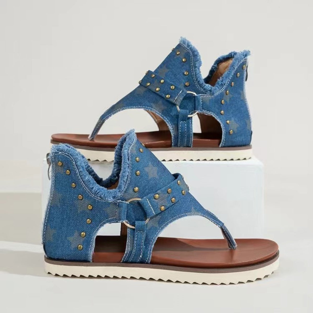 Studded Raw Hem Flat Sandals apparel & accessories